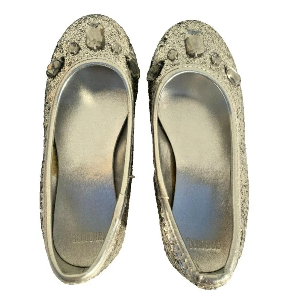 Gymboree Silver Ballet Flats Dress Sparkle Gems Girls Shoes Sz 10 T (Says 11 T)
